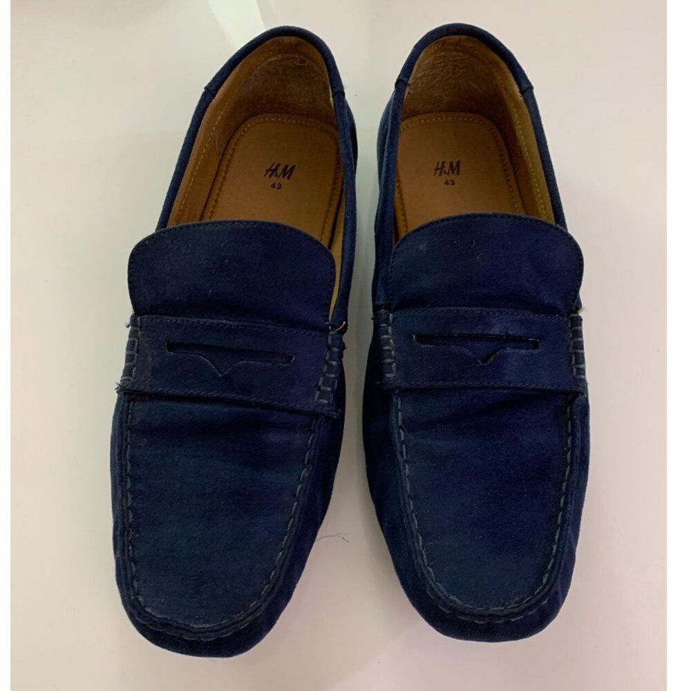 H&M Navy Suede Covered Canvas, Mens Slip-On, Driving Loafer Shoes Size 10 (EU43)